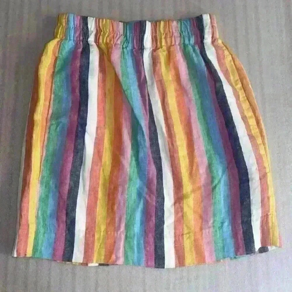 J. Crew XSP Pull-On Striped Multicolored Rainbow Linen Skirt w/Pockets - Picture 1 of 7